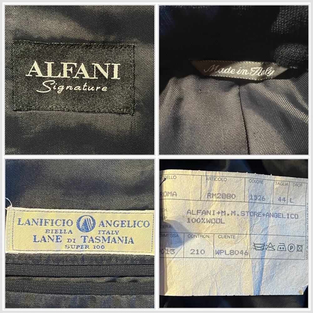 Alfani Signature 44L 36x31 Roma Navy Blue Ghost Plaid Suit Super 100 Italy - Picture 16 of 16